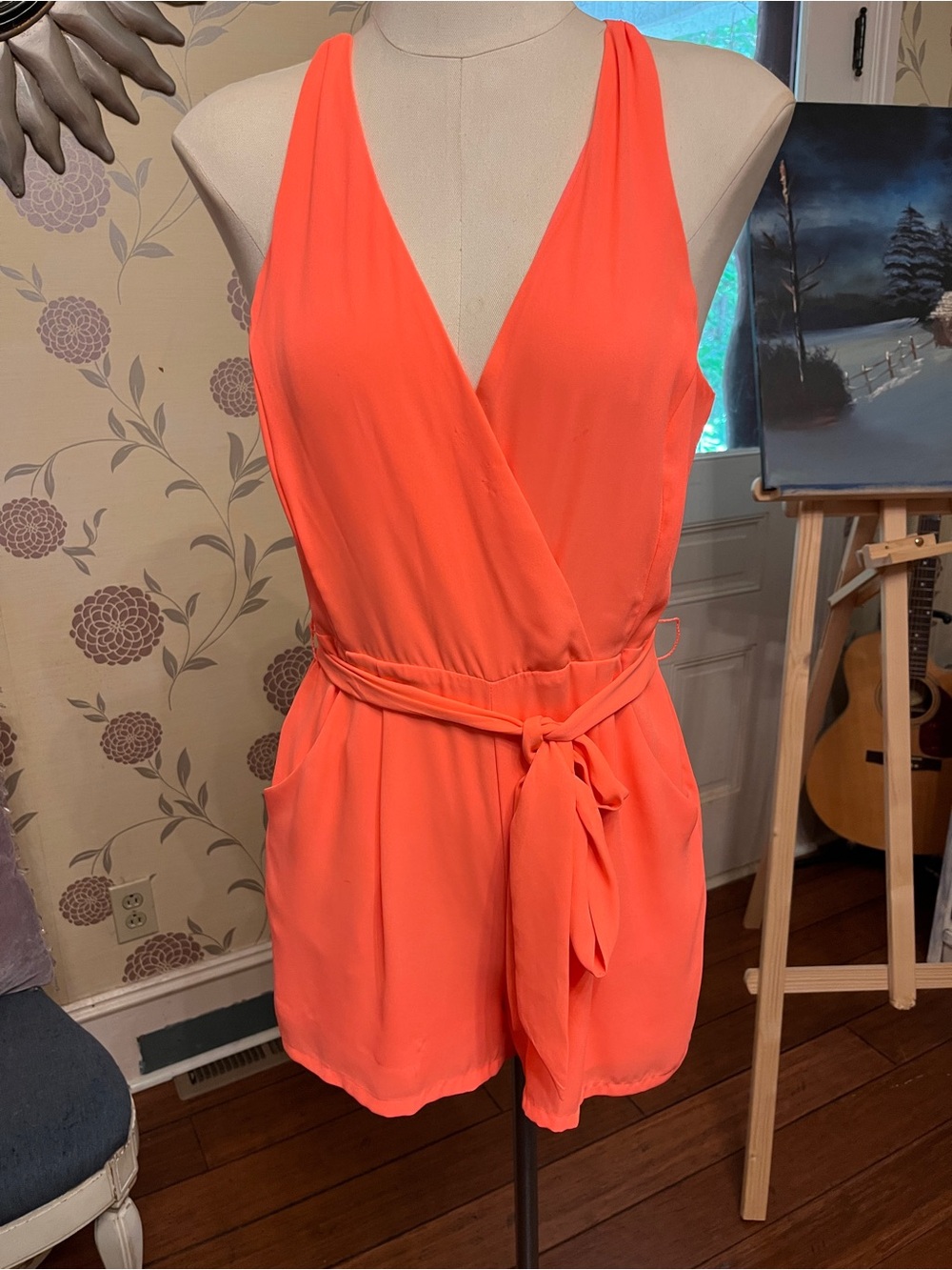 Express Neon Coral Sleeveless Romper